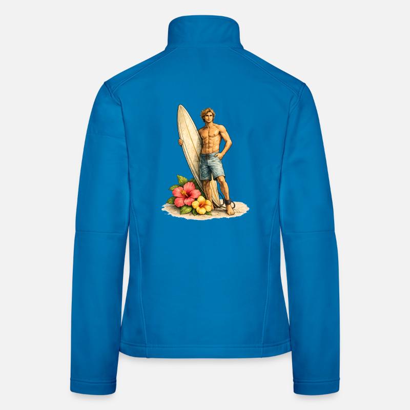 Surfeur avec planche sur une plage tropicale Veste en tissu softshell Femme