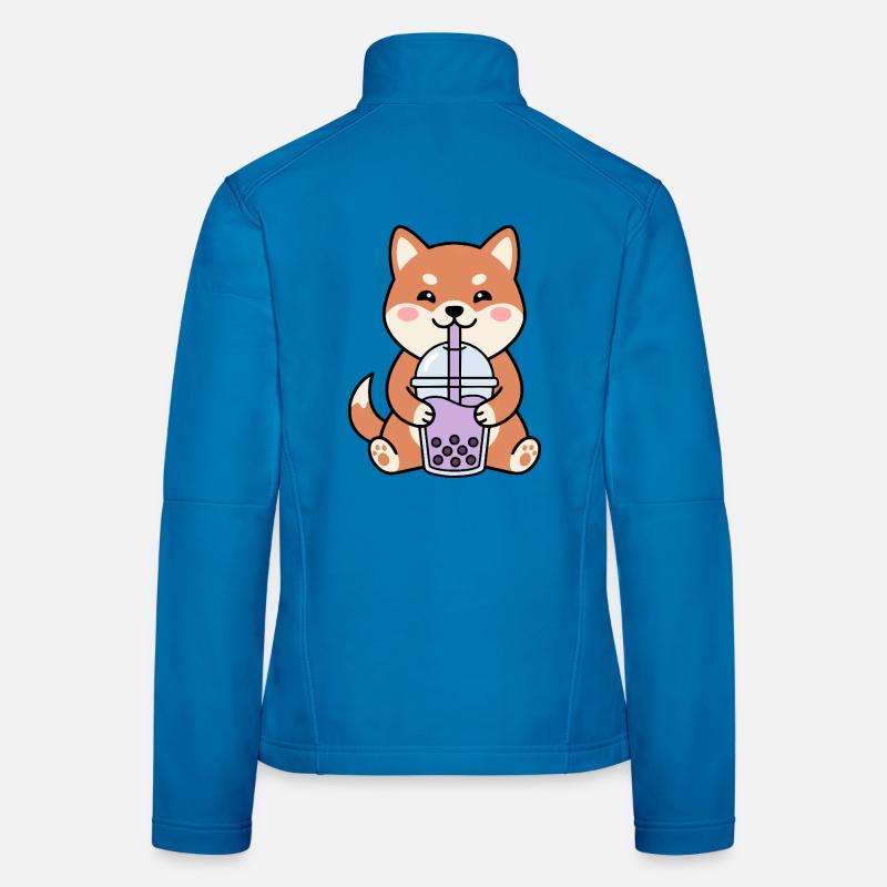 Shiba Inu Bubble Tea Charm - Women's Softshell Jacket - light blue