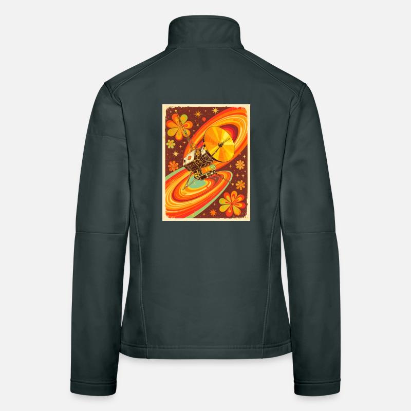 Psychedelic Space Probe in Retro Universe Women's Softshell Jacket