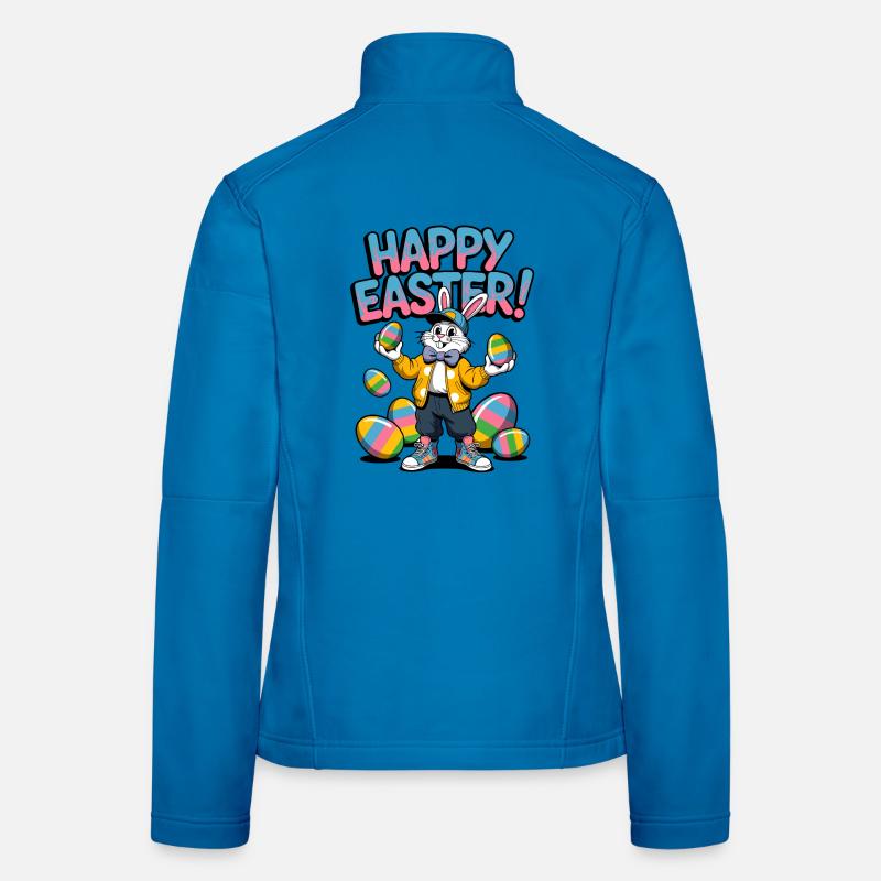 Happy Easter bunny with colorful eggs Women's Softshell Jacket