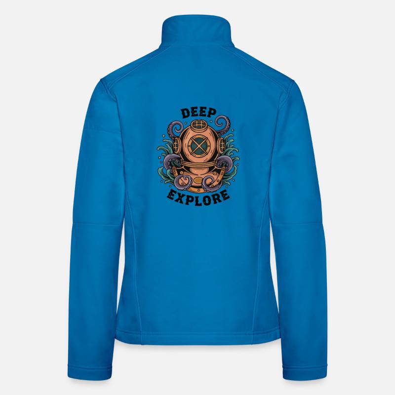 Vintage Diving Bell Deep Explore Octopus Women's Softshell Jacket