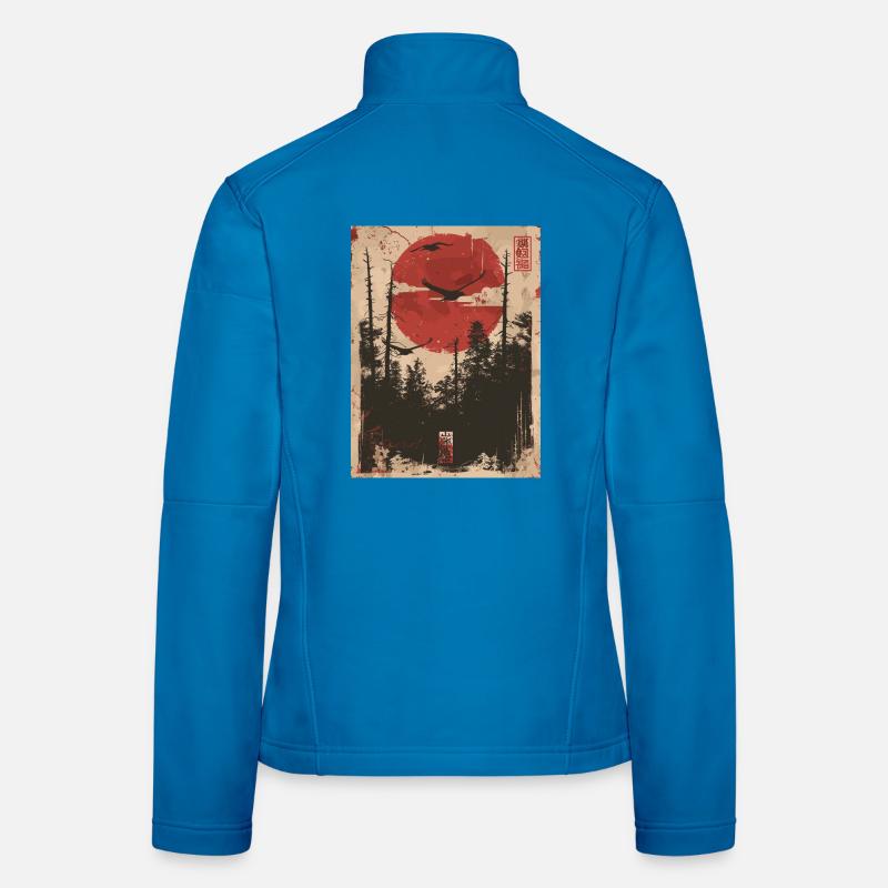 Roter Sonnenwald Ukiyo-e Waldlandschaft Frauen Softshelljacke