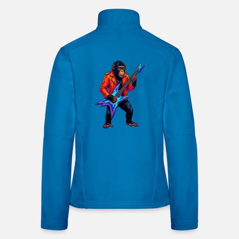 Schimpanse in Lederjacke und Neon E-Gitarre - Frauen Softshelljacke - Lichtblau