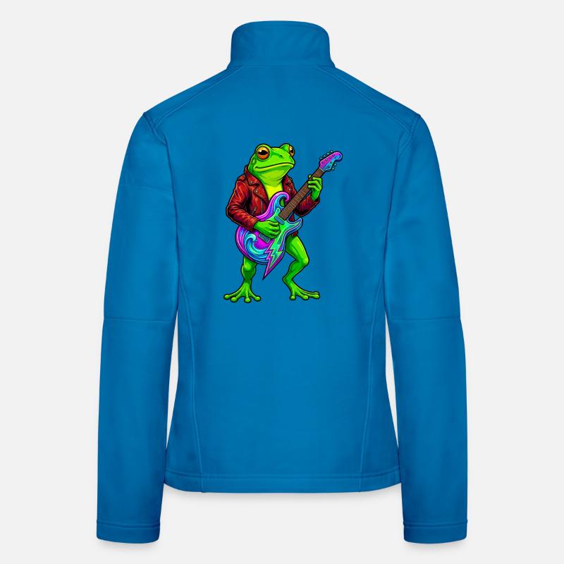 Frosch mit Jacke und Neon E-Gitarre Frauen Softshelljacke