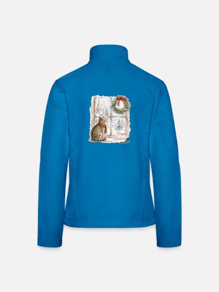 Weihnachtskatze am Fenster mit Kranz - Frauen Softshelljacke - Lichtblau
