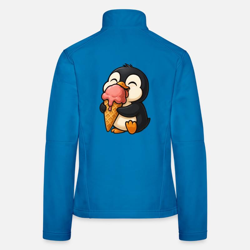 Lustiger Pinguin mit Eiscreme Cartoon  Frauen Softshelljacke