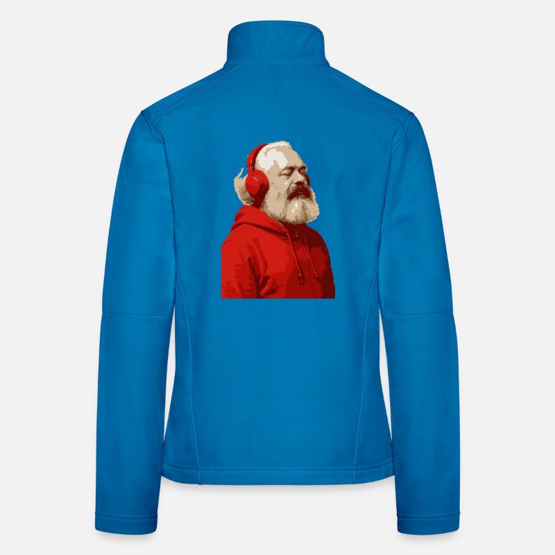 Karl Marx im roten Kapuzenpulli und Kopfhörer hören m - Frauen Softshelljacke - Lichtblau