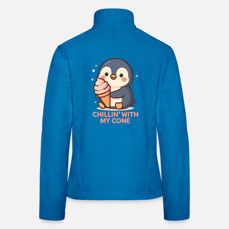 Pingouin mignon avec un design de cornet de glace Veste en tissu softshell Femme