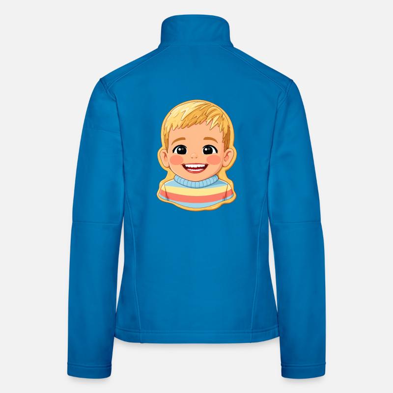 Motif biscuit : enfant joyeux avec un pull coloré Veste en tissu softshell Femme