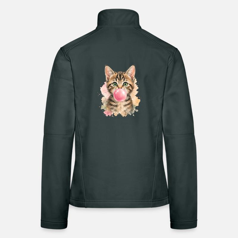 Cat with pink bubble Women's Softshell Jacket
