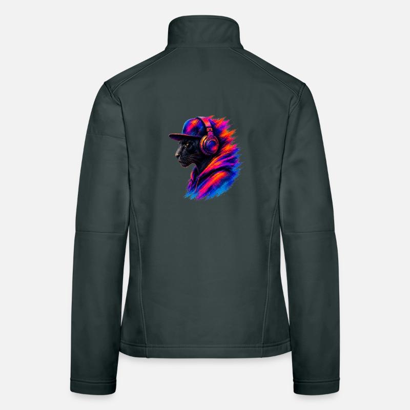 Panther mit Kopfhörern Frauen Softshelljacke