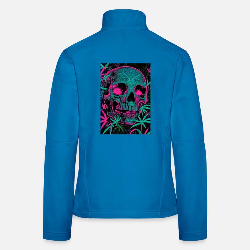 Neon Skull with Cannabis Leaf Pattern Women's Softshell Jacket