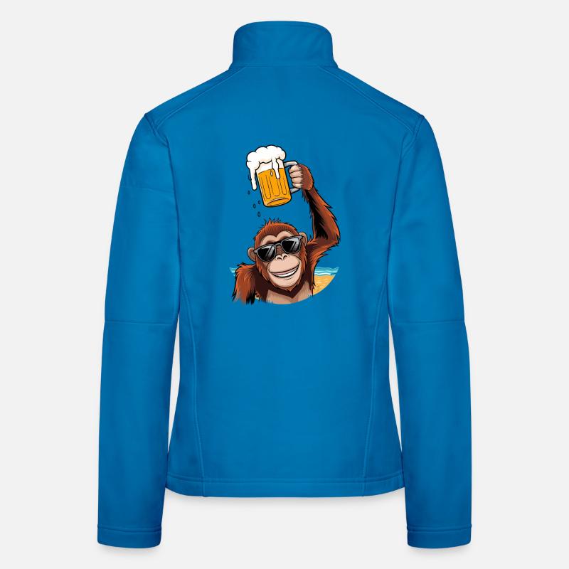 Funny monkey with beer mug on the beach party monkey Women's Softshell Jacket