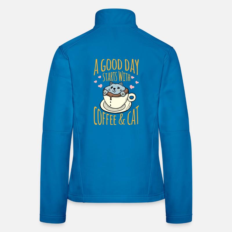 Katze in der Kaffeetasse mit positiver Botschaft Frauen Softshelljacke