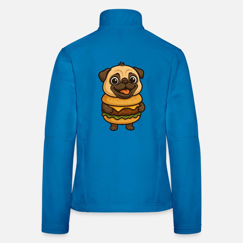 Funny Pug with Hamburg Cheeseburger Mythical Creature Women's Softshell Jacket
