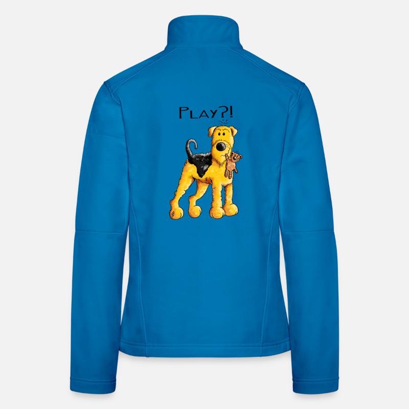Play Airedale Terrier mit Teddy - Comic - Fun Frauen Softshelljacke