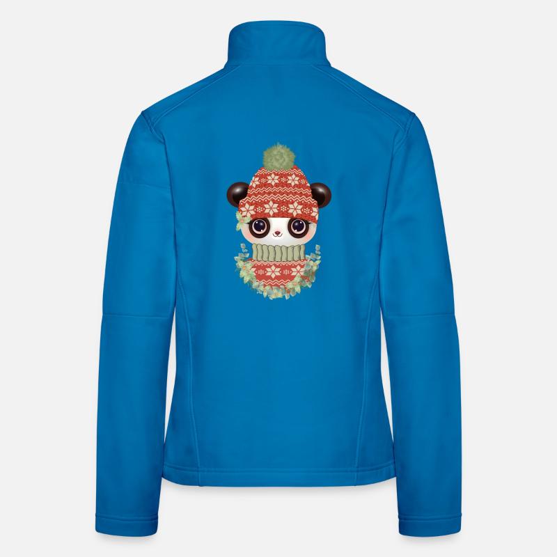 niedlicher Panda mit Pullover,Bommelmütze & Kranz Frauen Softshelljacke