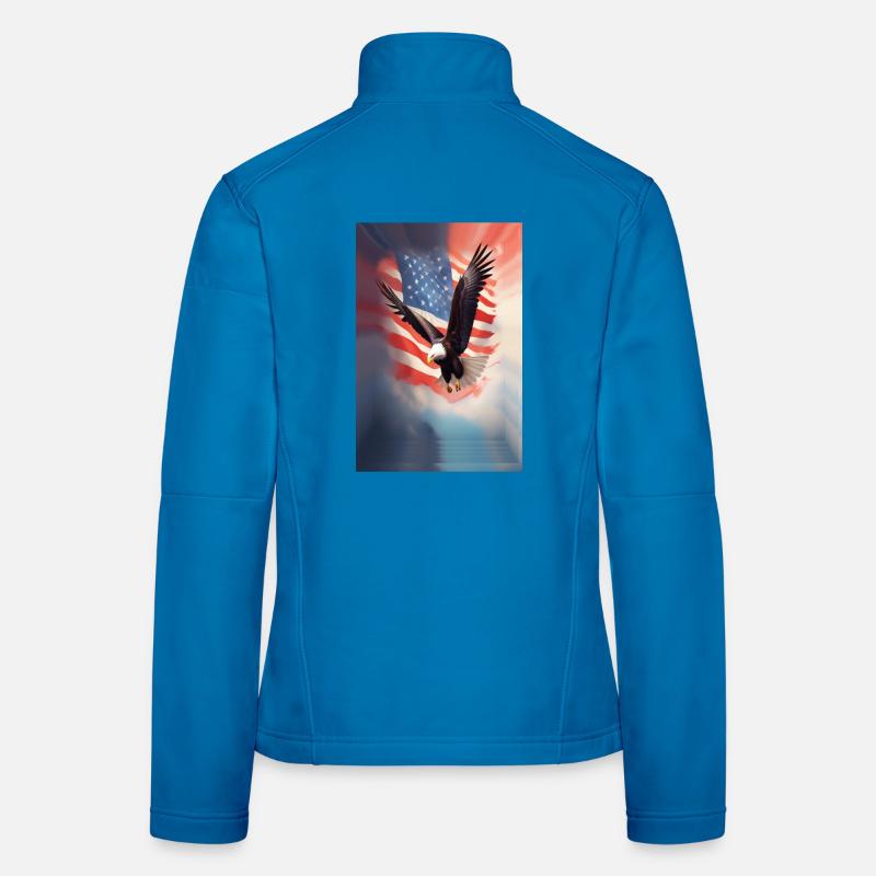 Flying Bald Eagel with American Flag Women's Softshell Jacket