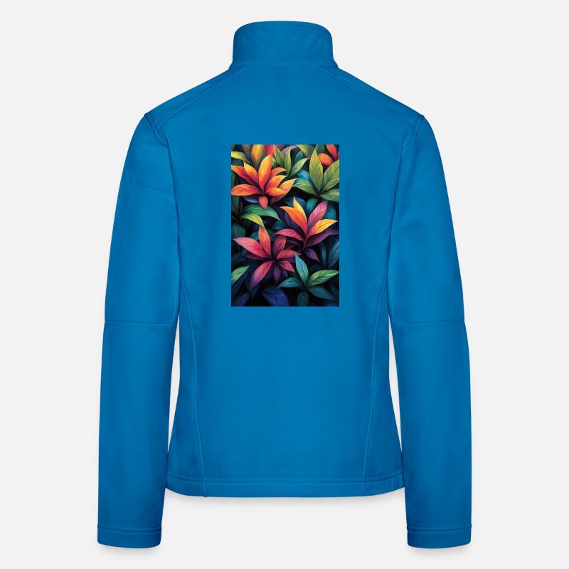 Neon Tropical Leaves Pattern Women's Softshell Jacket