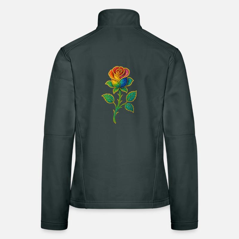 Rainbow Glitter Rose Design Women's Softshell Jacket