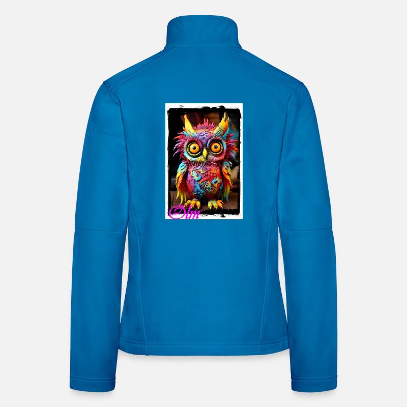 Bunte Fantasiewelt Eulenfigur Puppe Textil Märchen Frauen Softshelljacke