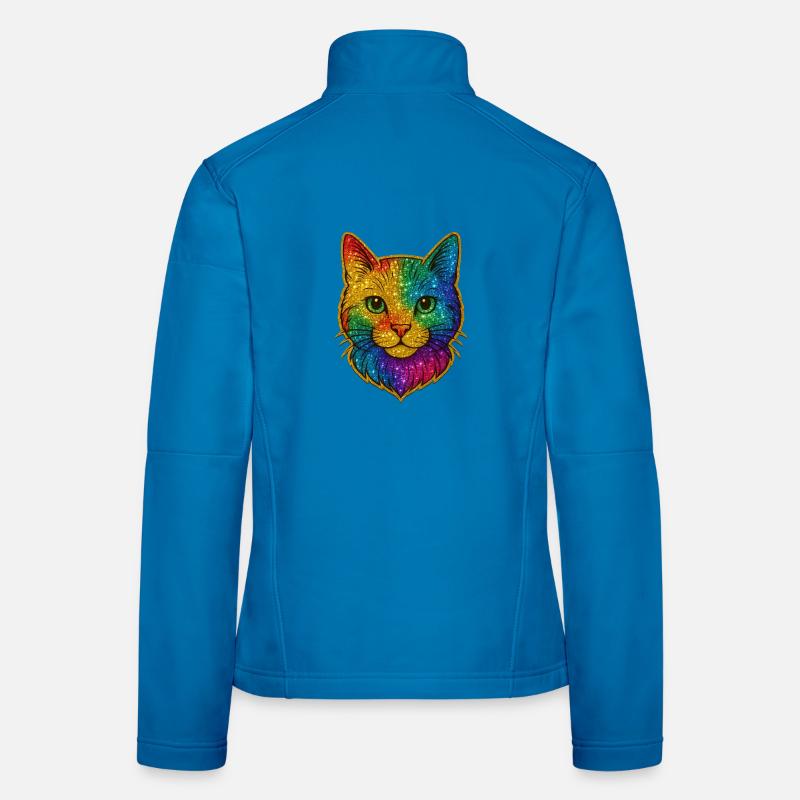Rainbow Cat Head Glitter Women's Softshell Jacket