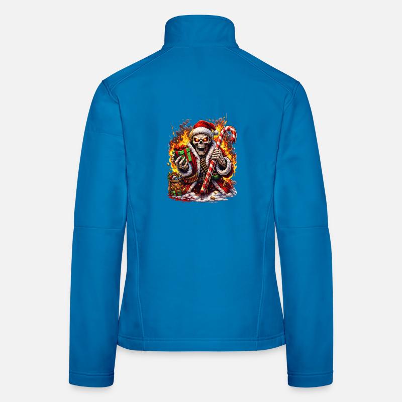Fire Skeleton Santa with Candy Cane Women's Softshell Jacket