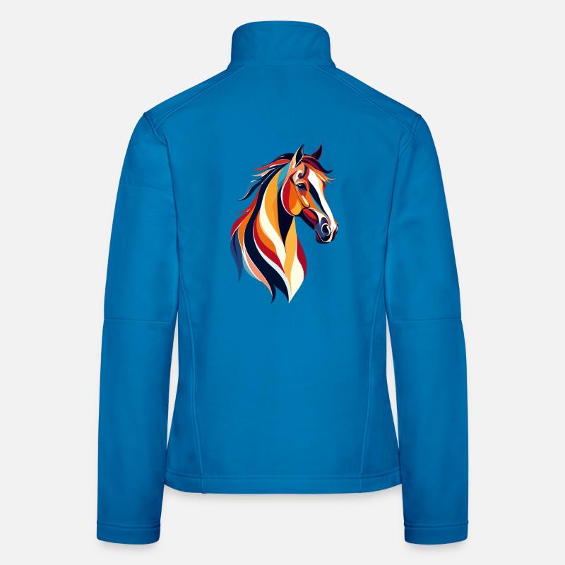Buntes Pferdeportrait Farbexplosion Pferdekopf Frauen Softshelljacke