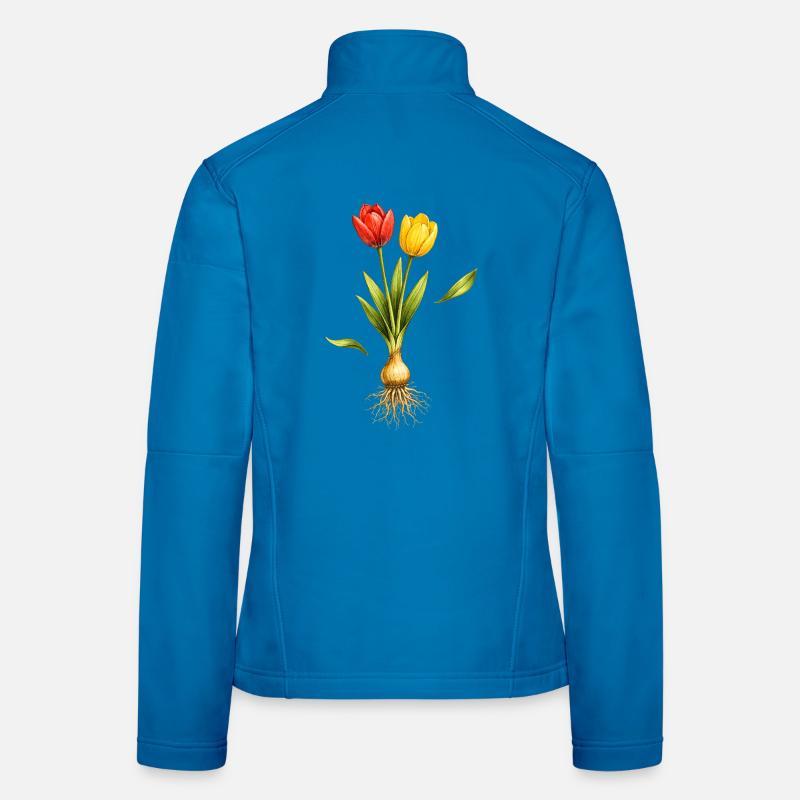 Two tulips with visible bulb and roots Women's Softshell Jacket
