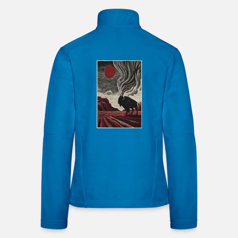 Bison Under Crimson Sun in Etched Landscape Women's Softshell Jacket