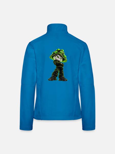 Cooler Streetwear Pilz in Neon Grün - Frauen Softshelljacke - Lichtblau - Hinten