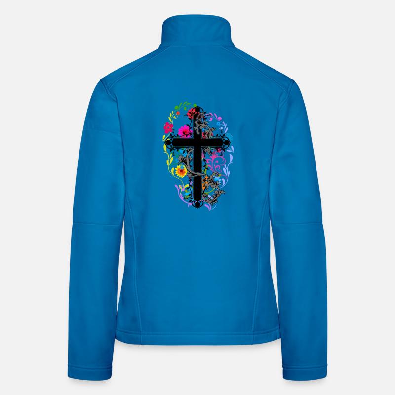 Fleurs Fleurs Croix Jésus Dieu Croix Flore Veste en tissu softshell Femme