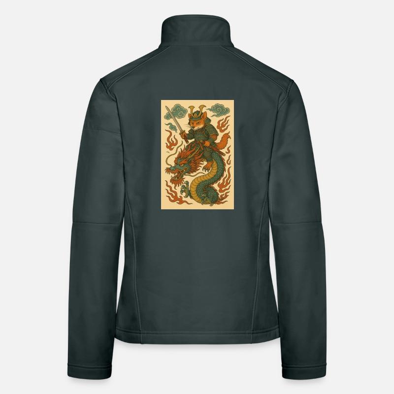 Fox Warriors and Dragons in Battle Form Women's Softshell Jacket