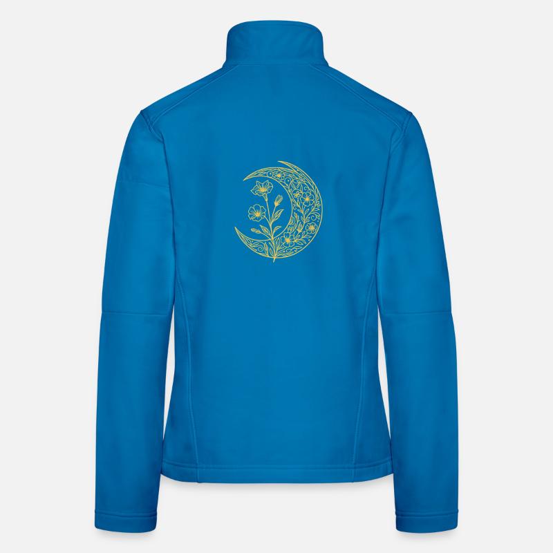 Florales Halbmond-Gold-Stickmuster - Frauen Softshelljacke - Lichtblau