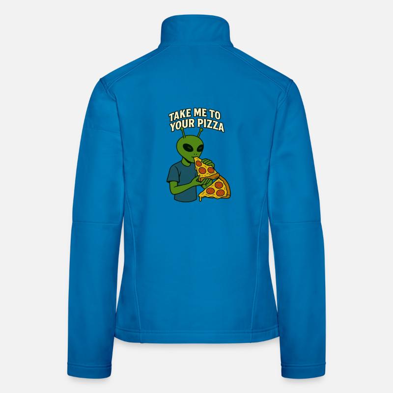 Conception de t-shirt Alien Pizza avec slogan Veste en tissu softshell Femme