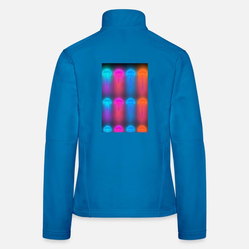 Jellyfish Neon Grid Aurora Pulse Women's Softshell Jacket