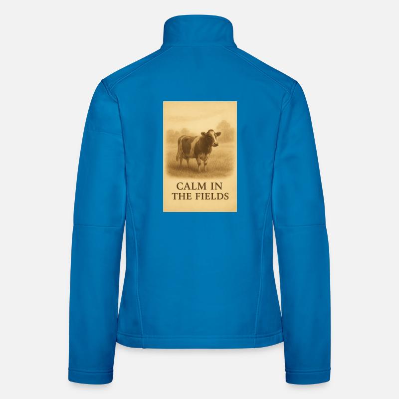 Calm in the Fields Vintage-Kuh - Frauen Softshelljacke - Lichtblau
