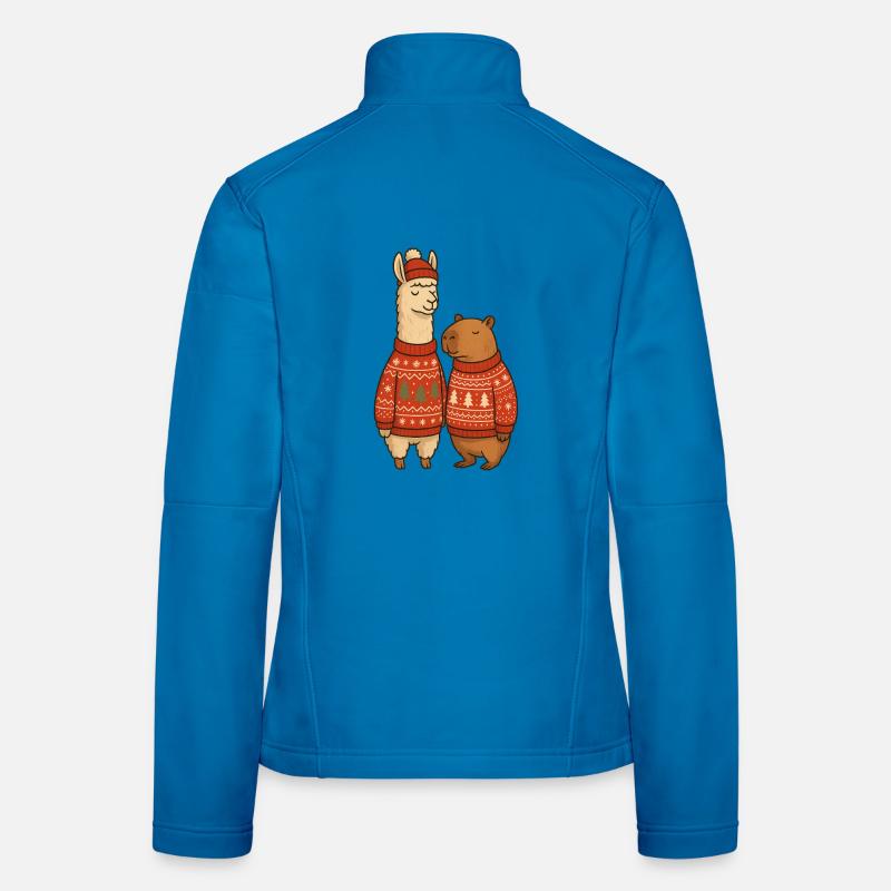 Llama and Cabibara Christmas Sweater Duo - Women's Softshell Jacket - light blue
