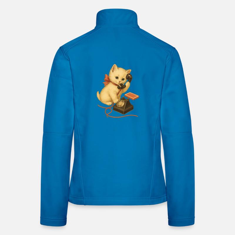 Kätzchen am Telefon Retrolook - Frauen Softshelljacke - Lichtblau