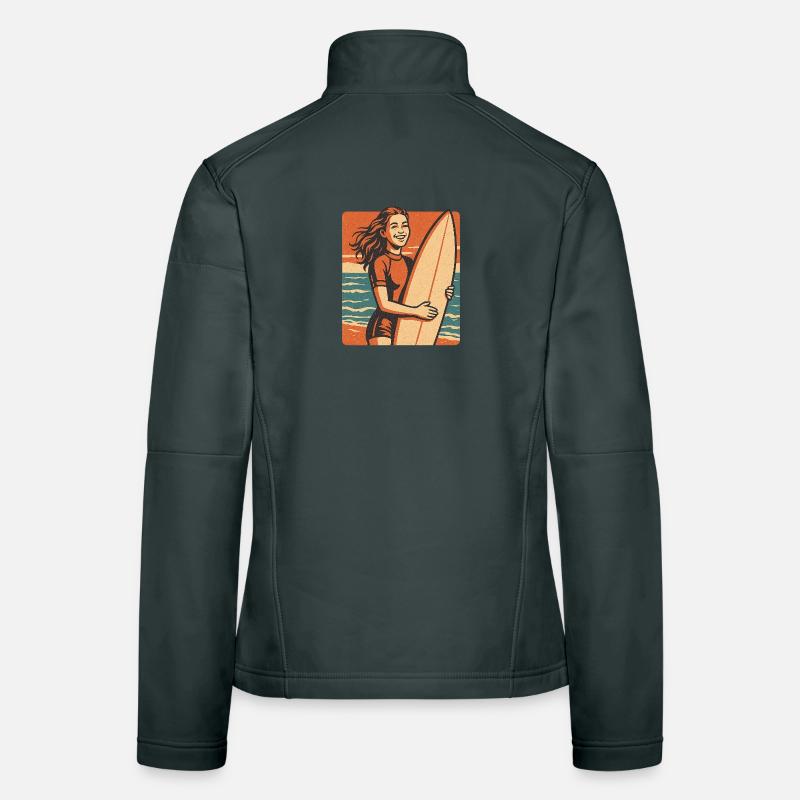 Surfeur rétro au coucher du soleil Veste en tissu softshell Femme