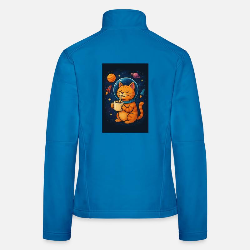 Chat en combinaison spatiale buvant du café Veste en tissu softshell Femme