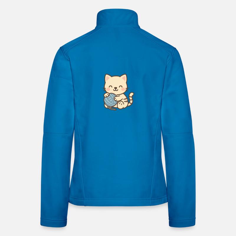 Süßes Kätzchen mit blauem Knäuel Frauen Softshelljacke