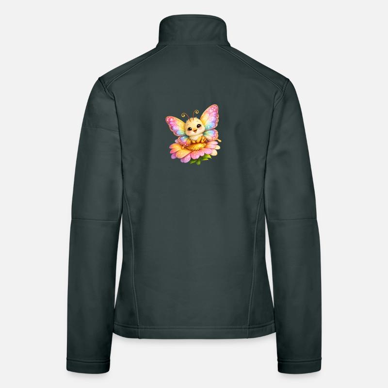 Glücklicher Schmetterling, der auf einer Blume ruht Frauen Softshelljacke
