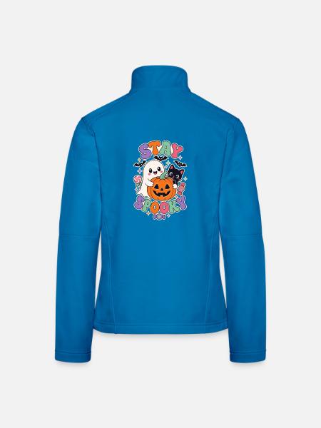 Bleib gruselig, süß Retro Halloween Geisterkatze Kürbis - Frauen Softshelljacke - Lichtblau - Hinten