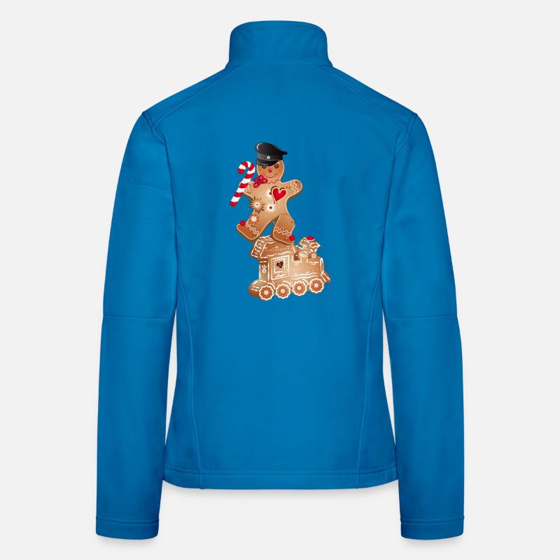 Gingerbread man as engine driver on the gingerbread locomotive Women's Softshell Jacket