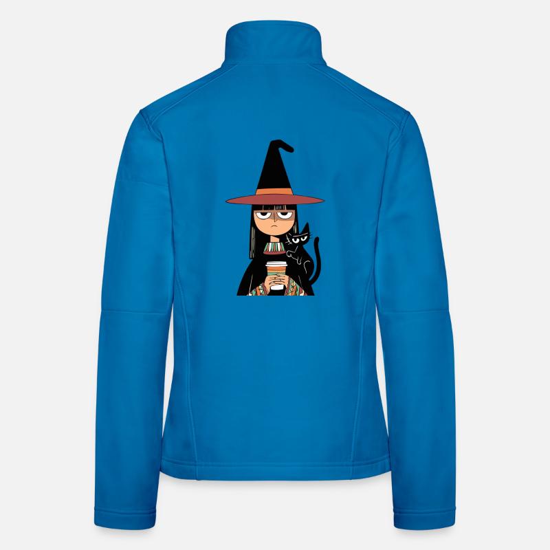 Grumpy Witch with Coffee and Black Cat – Halloween - Frauen Softshelljacke - Lichtblau