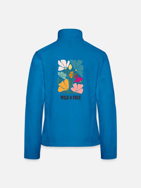 Wild & Free – Buntes Blumenmotiv im Retro-Look - Frauen Softshelljacke - Lichtblau - Hinten