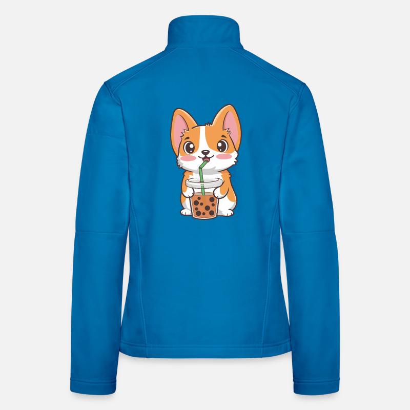 Süßer Corgi mit Bubble Tea Frauen Softshelljacke