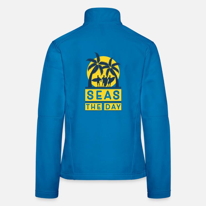 Seas The Day Surfer Palm Trees Silhouette - Women's Softshell Jacket - light blue