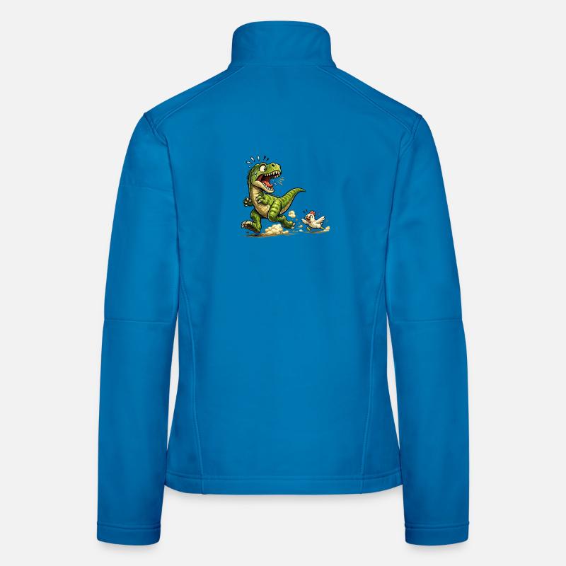 Comic Raptor Dinosaur on the run from a chicken Women's Softshell Jacket